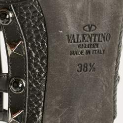 Pre Owned Valentino Black Leather Rockstud Ankle Strap Pumps Size 38.5