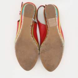 Valentino Red Leather Peep Toe Slingback Rainbow Wedge Sandals Size 38.5