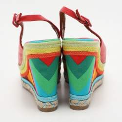 Valentino Red Leather Peep Toe Slingback Rainbow Wedge Sandals Size 38.5