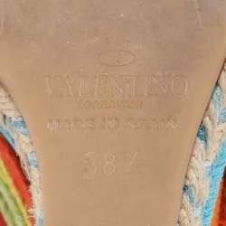 Valentino Red Leather Peep Toe Slingback Rainbow Wedge Sandals Size 38.5