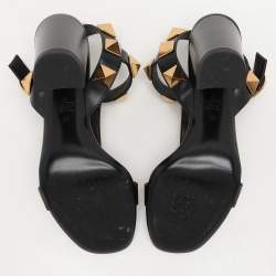 Pre Owned Valentino Black Leather Roman Stud Ankle Strap Sandals Size 40