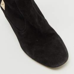 مملوكة مسبقًا Valentino Black Suede Rockstud Block Heel Knee Length Boots Size 40