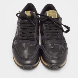 Valentino Black/Burgundy Leather and Suede Rockrunner Low Top Sneakers Size 40