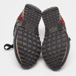Valentino Black/Burgundy Leather and Suede Rockrunner Low Top Sneakers Size 40