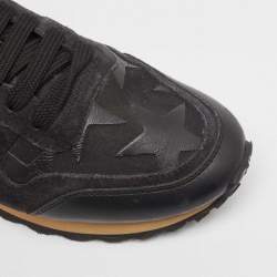 Valentino Black/Burgundy Leather and Suede Rockrunner Low Top Sneakers Size 40