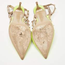 Valentino Green/Beige Pink Leather Rockstud Ankle Strap Pumps Size 38.5