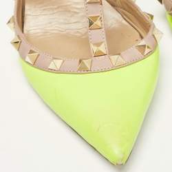 Valentino Green/Beige Pink Leather Rockstud Ankle Strap Pumps Size 38.5