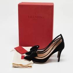 Pre Owned Valentino Black Velvet and PVC Bow Pointed Pumps Size 36.5
