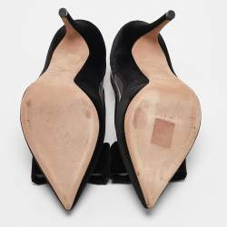 Pre Owned Valentino Black Velvet and PVC Bow Pointed Pumps Size 36.5