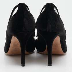 Pre Owned Valentino Black Velvet and PVC Bow Pointed Pumps Size 36.5