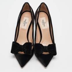 Pre Owned Valentino Black Velvet and PVC Bow Pointed Pumps Size 36.5
