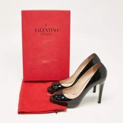 Valentino Black Patent Leather Rockstud Heel Peep Toe Pumps Size 40