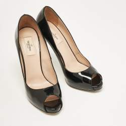 Valentino Black Patent Leather Rockstud Heel Peep Toe Pumps Size 40