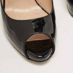 Valentino Black Patent Leather Rockstud Heel Peep Toe Pumps Size 40