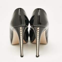 Valentino Black Patent Leather Rockstud Heel Peep Toe Pumps Size 40