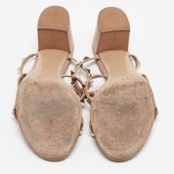 Pre Owned Valentino Beige Leather Rockstud Slide Sandals Size 39.5