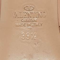 Pre Owned Valentino Beige Leather Rockstud Slide Sandals Size 39.5