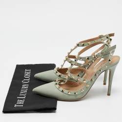 Valentino Mint Green Leather Rockstud Ankle Strap Pumps Size 39