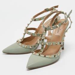 Valentino Mint Green Leather Rockstud Ankle Strap Pumps Size 39