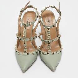Valentino Mint Green Leather Rockstud Ankle Strap Pumps Size 39