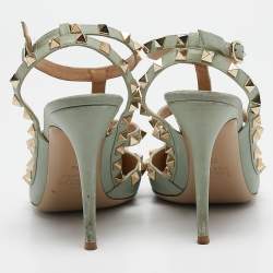 Valentino Mint Green Leather Rockstud Ankle Strap Pumps Size 39