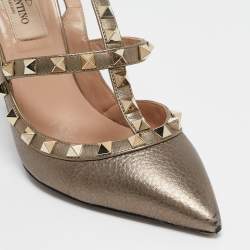 Valentino Metallic Leather Rockstud Ankle Strap Pumps Size 36.5