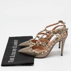 Valentino Metallic Leather Rockstud Ankle Strap Pumps Size 36.5