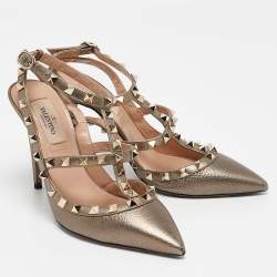Valentino Metallic Leather Rockstud Ankle Strap Pumps Size 36.5