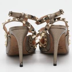 Valentino Metallic Leather Rockstud Ankle Strap Pumps Size 36.5