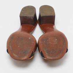 Pre Owned Valentino Brown Leather VLogo Slide Sandals Size 38.5