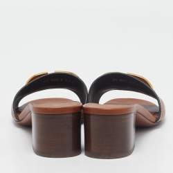 Pre Owned Valentino Brown Leather VLogo Slide Sandals Size 38.5