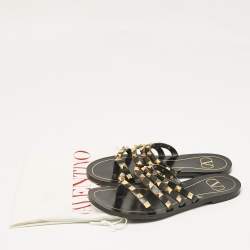 Valentino Black Leather Rockstud Strappy Flats Size 35