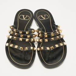 Valentino Black Leather Rockstud Strappy Flats Size 35