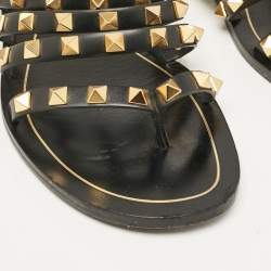 Valentino Black Leather Rockstud Strappy Flats Size 35