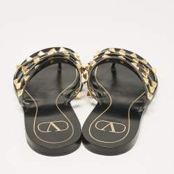 Valentino Black Leather Rockstud Strappy Flats Size 35