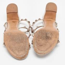 Pre Owned Valentino Metallic Leather Rockstud Slide Sandals Size 38