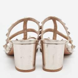 Pre Owned Valentino Metallic Leather Rockstud Slide Sandals Size 38