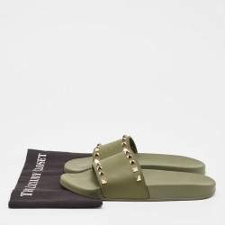 Pre Owned Valentino Green Rubber Stud Flat Slides Size 40