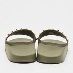 Pre Owned Valentino Green Rubber Stud Flat Slides Size 40