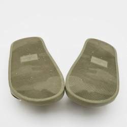 Pre Owned Valentino Green Rubber Stud Flat Slides Size 40