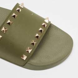 Pre Owned Valentino Green Rubber Stud Flat Slides Size 40