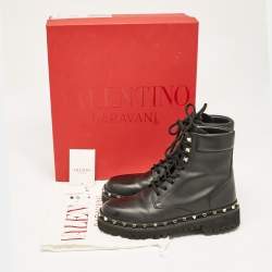 Valentino Black Leather Rockstud Ankle Boots Size 40