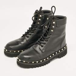 Valentino Black Leather Rockstud Ankle Boots Size 40