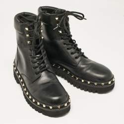 Valentino Black Leather Rockstud Ankle Boots Size 40