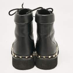 Valentino Black Leather Rockstud Ankle Boots Size 40