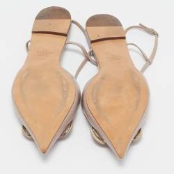 Pre Owned Valentino Beige Leather Escape V logo Slingback Sandals Size 39.5