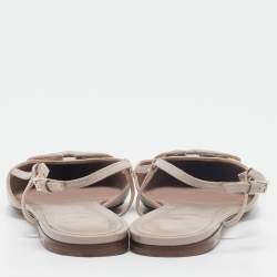 Pre Owned Valentino Beige Leather Escape V logo Slingback Sandals Size 39.5