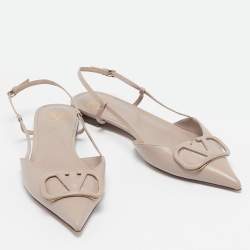 Pre Owned Valentino Beige Leather Escape V logo Slingback Sandals Size 39.5