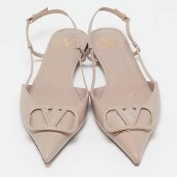 Pre Owned Valentino Beige Leather Escape V logo Slingback Sandals Size 39.5