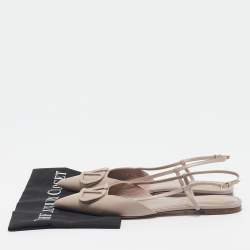 Pre Owned Valentino Beige Leather Escape V logo Slingback Sandals Size 39.5